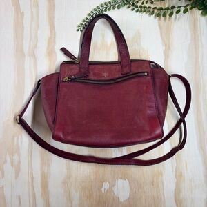 Fossil Tessa Satchel Wine vegetable tan Leather Crossbody Trapeze Bag